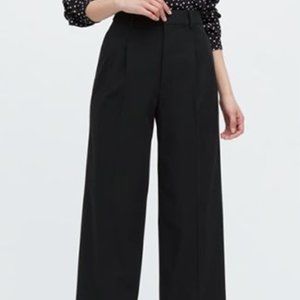 Uniqlo Trouser Dress Pants Wide Leg Black High Rise Stretch Ankle Medium Women